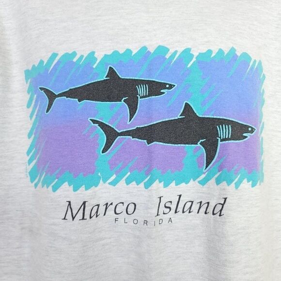 Sharks T Shirt Vintage 90s Marco Island Florida Shark Attack Made In USA Mens - Picture 2 of 7